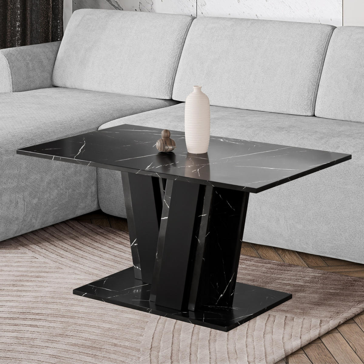 COUCHTISCH 100 cm Schwarzen Marmor-Optik - Schwarz Hochglanz, Holzwerkstoff (60/100/55cm) - Home Collective