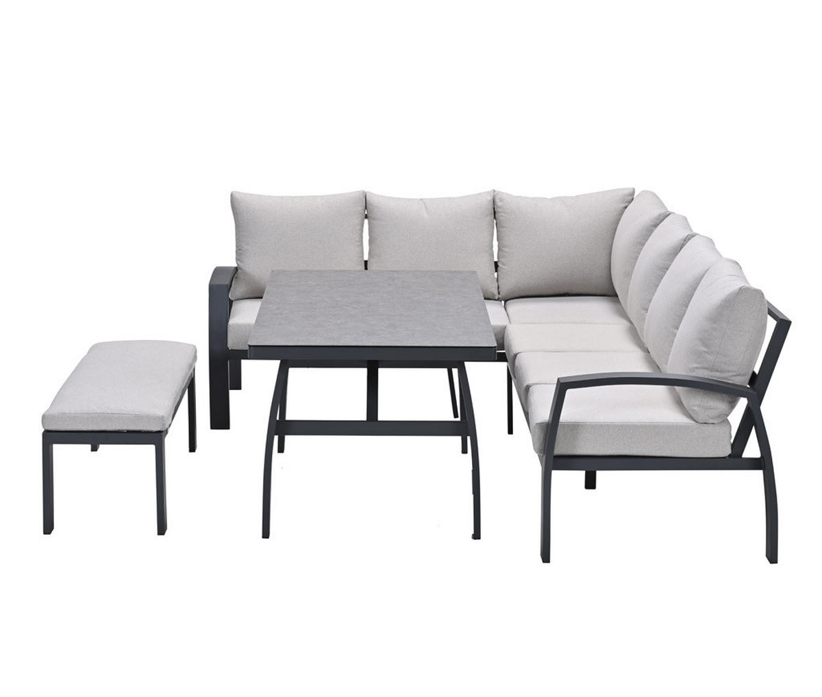 GARTENLOUNGESET Vasano 4-teilig, Premium Dining Ecklounge Set, Gartenmöbelset - Anthrazit, Metall - GARDEN IMPRESSIONS