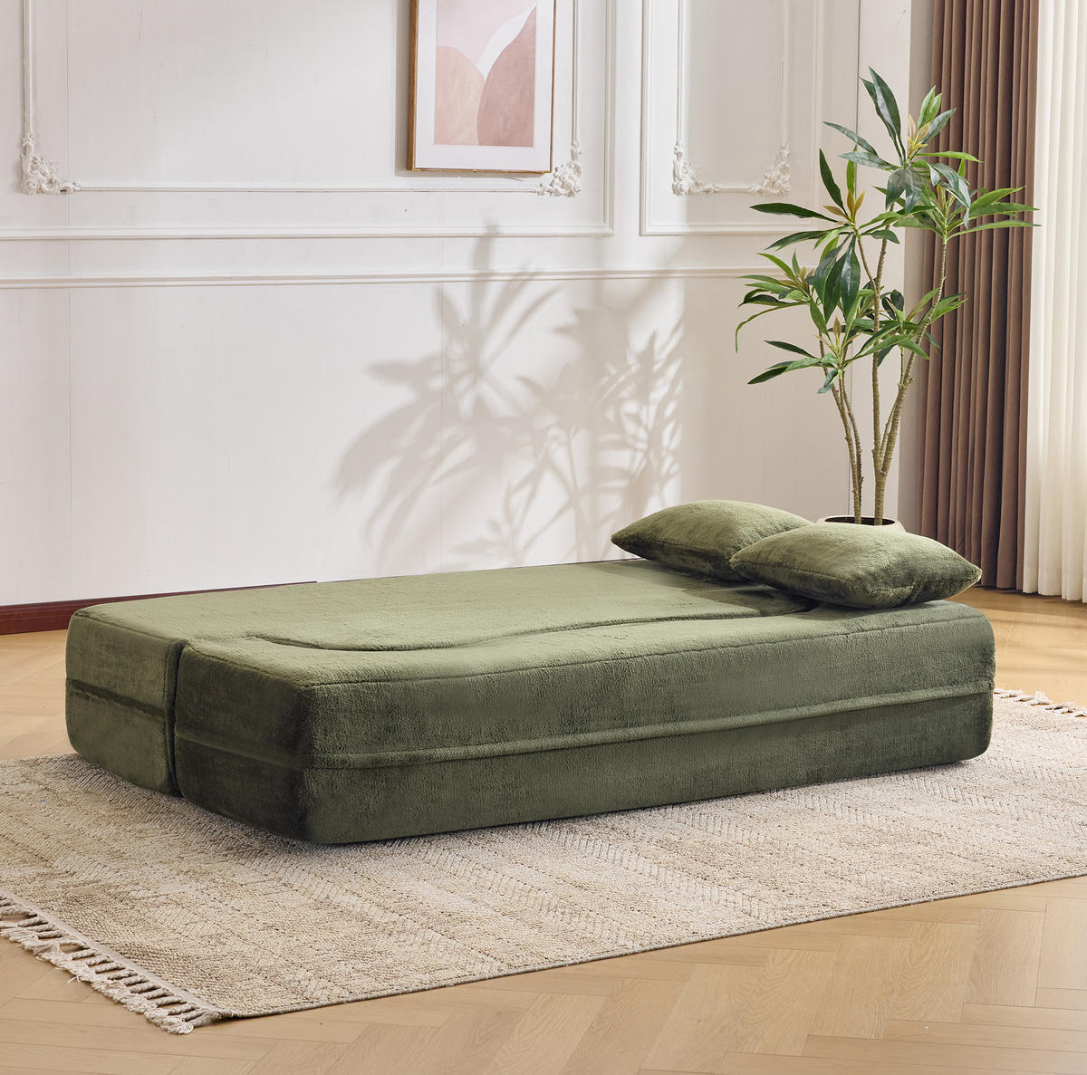 SCHLAFSOFA 2-in-1 faltbar Grün mit 2 Kissen - Grün, Kunststoff (180/70/55cm) - Meubliv