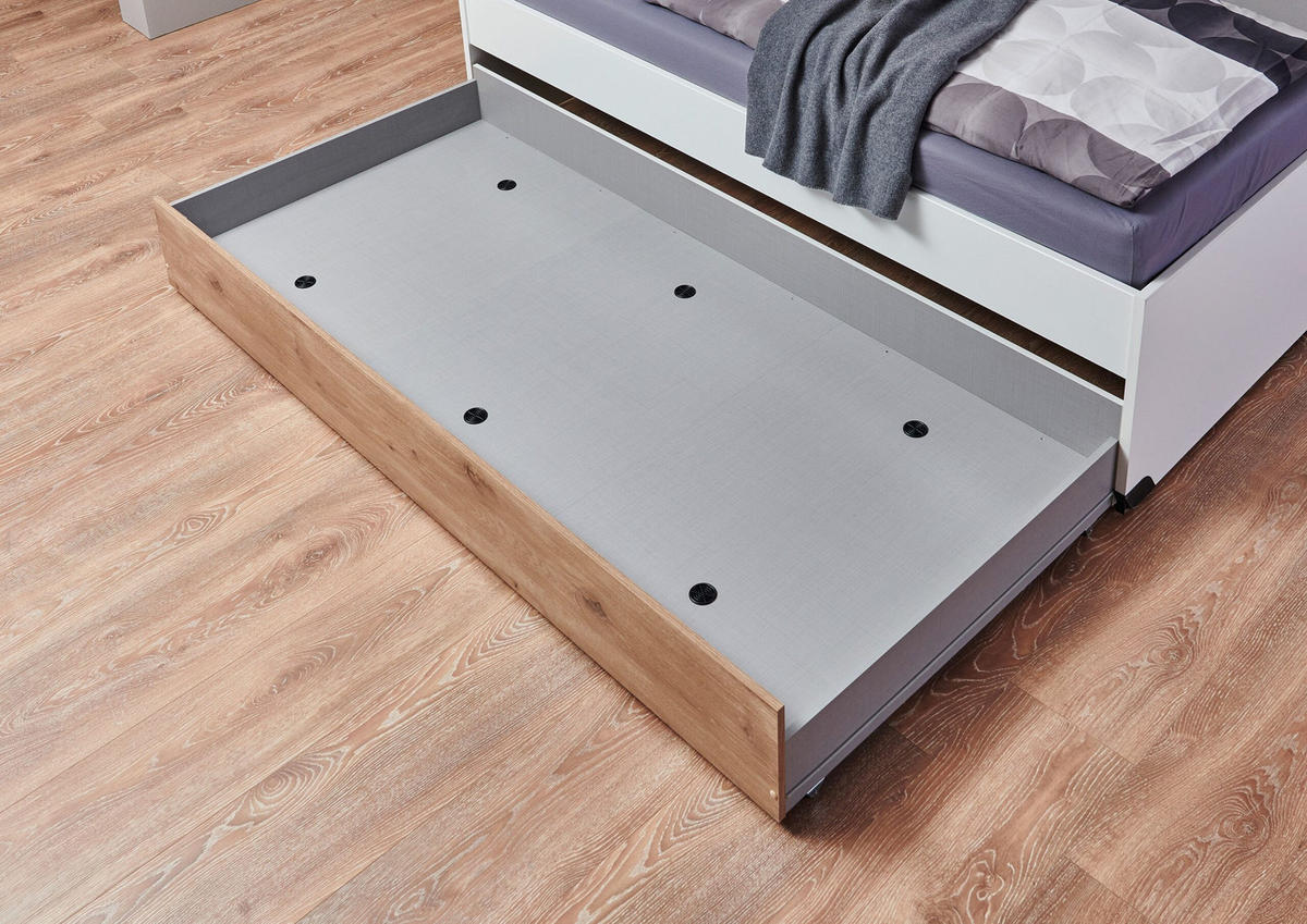 JUGENDZIMMER Norderney in Weiß mit Viking Oak 7 teilig Kinderzimmer Komplett Set mit begehbarem Kleiderschrank - Weiß, Holzwerkstoff (80/200/120cm)