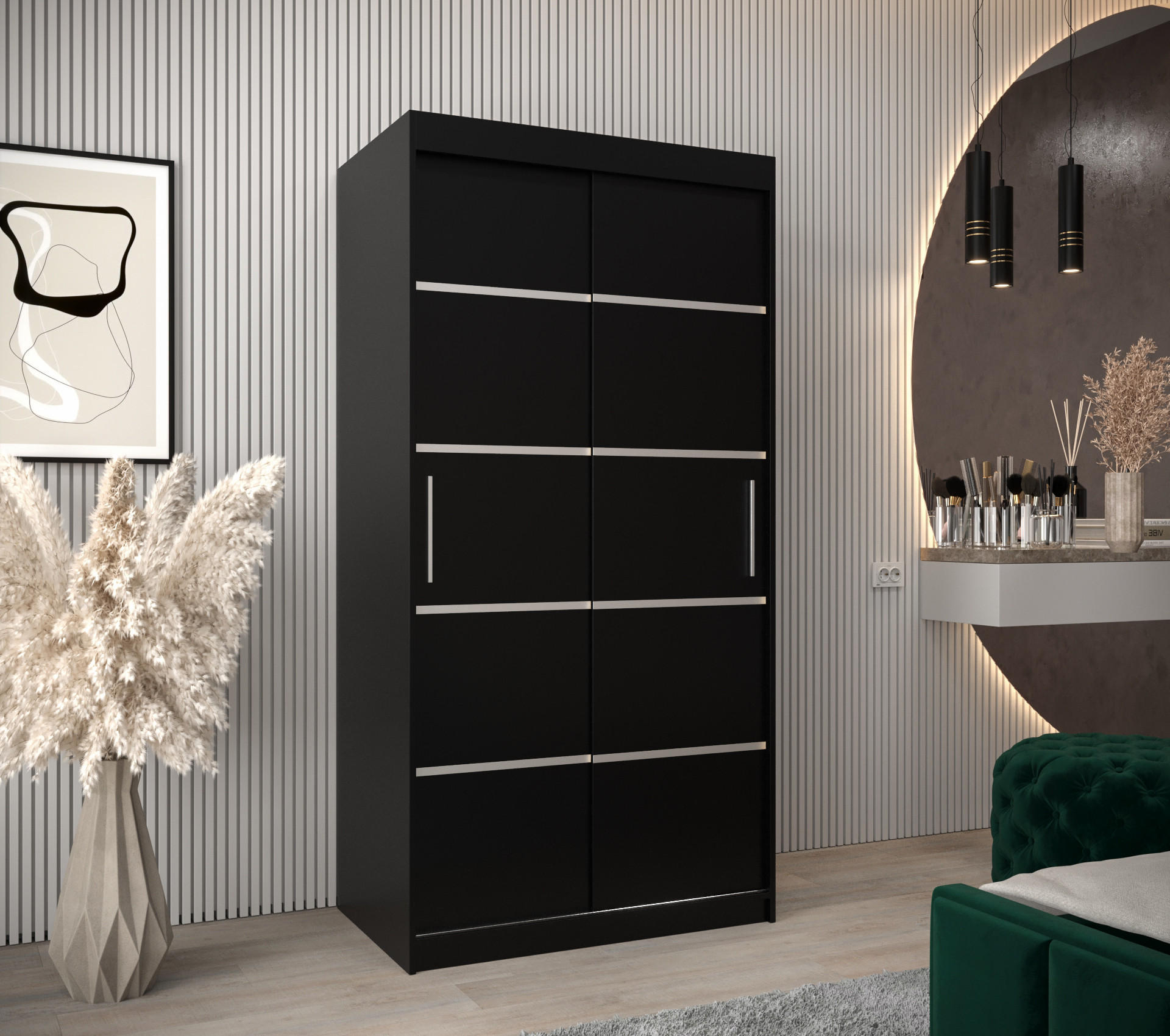 SCHWEBETÜRENSCHRANK 200/100/62 2-türig - Silberfarben/Schwarz, Holz/Kunststoff (100/200/62cm) - Abiks Möbel
