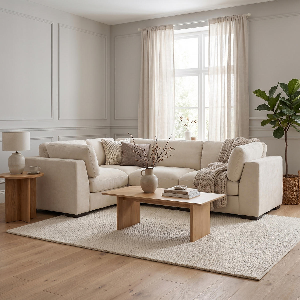 HÖRNSOFFA Salerno 298 x 102 x 86 cm – beige - Beige, Textil/Plast (298/102cm) - ebuy24