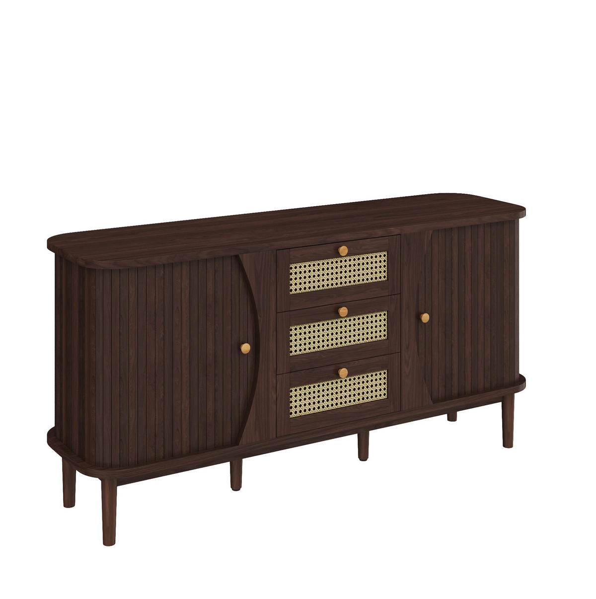KOMMODE aus Spanplatte 140,5x40x76cm in Walnussfarben mit Rattan-Schubladen - Walnussfarben, Holzwerkstoff (140.5/76/40cm) - Modfu