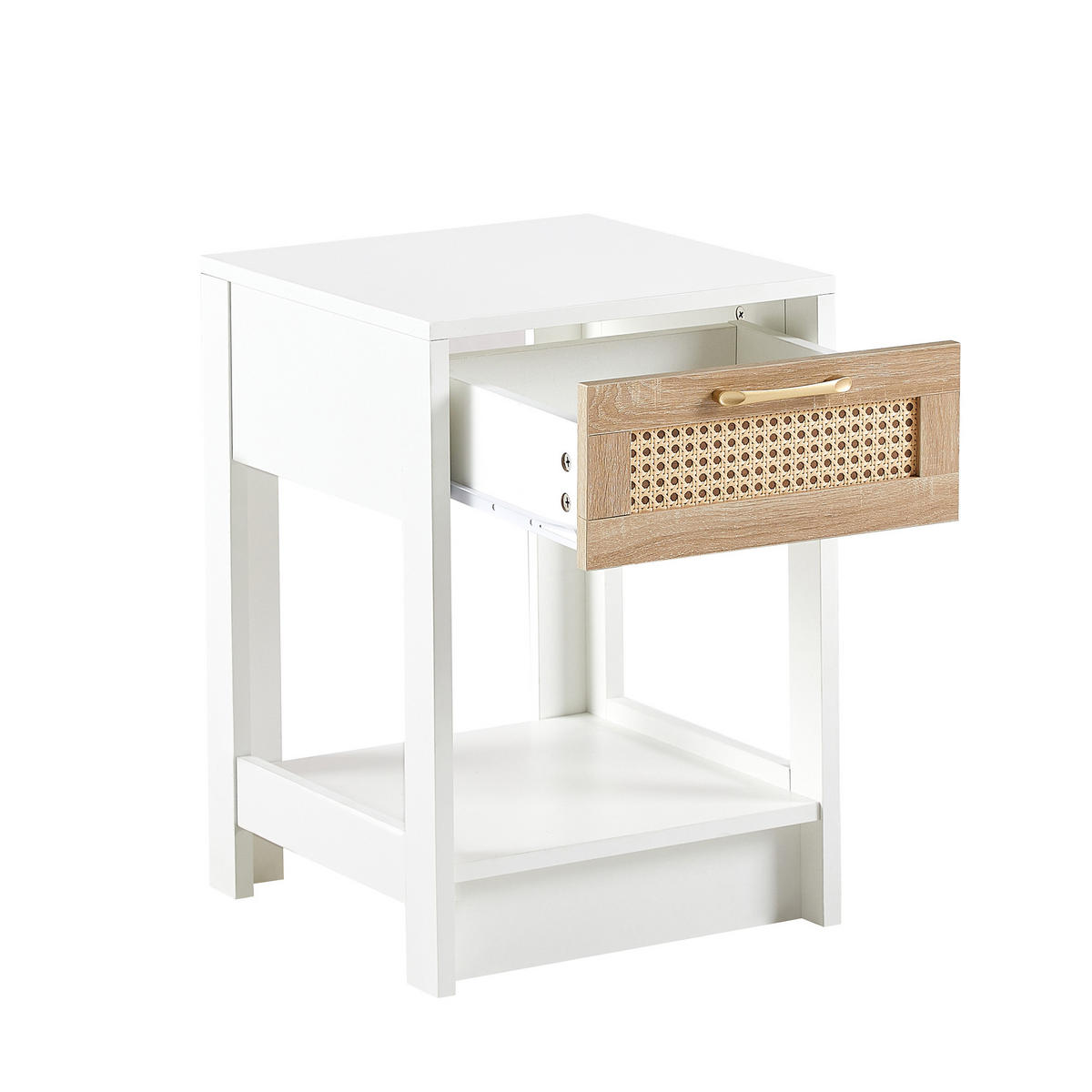 NACHTTISCH weiß rattan nachttisch mit schublade - Weiß, Holzwerkstoff (40/55/40cm) - Urban Meuble