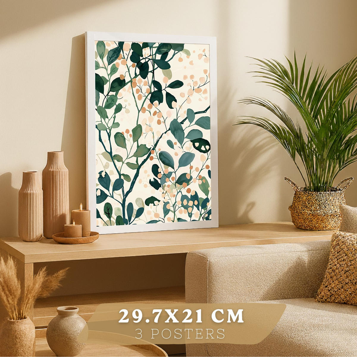 PLAKAT Sada 3 Stromy A3 Bílý rám - bílá, papír (29.7/1/42cm) - Nacnic