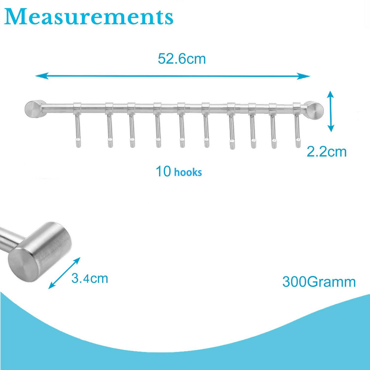 KÜCHEN HÄNGELEISTE mit 10 Haken - Silberfarben, Metall (3.4/2.2/52.6cm) - Intirilife