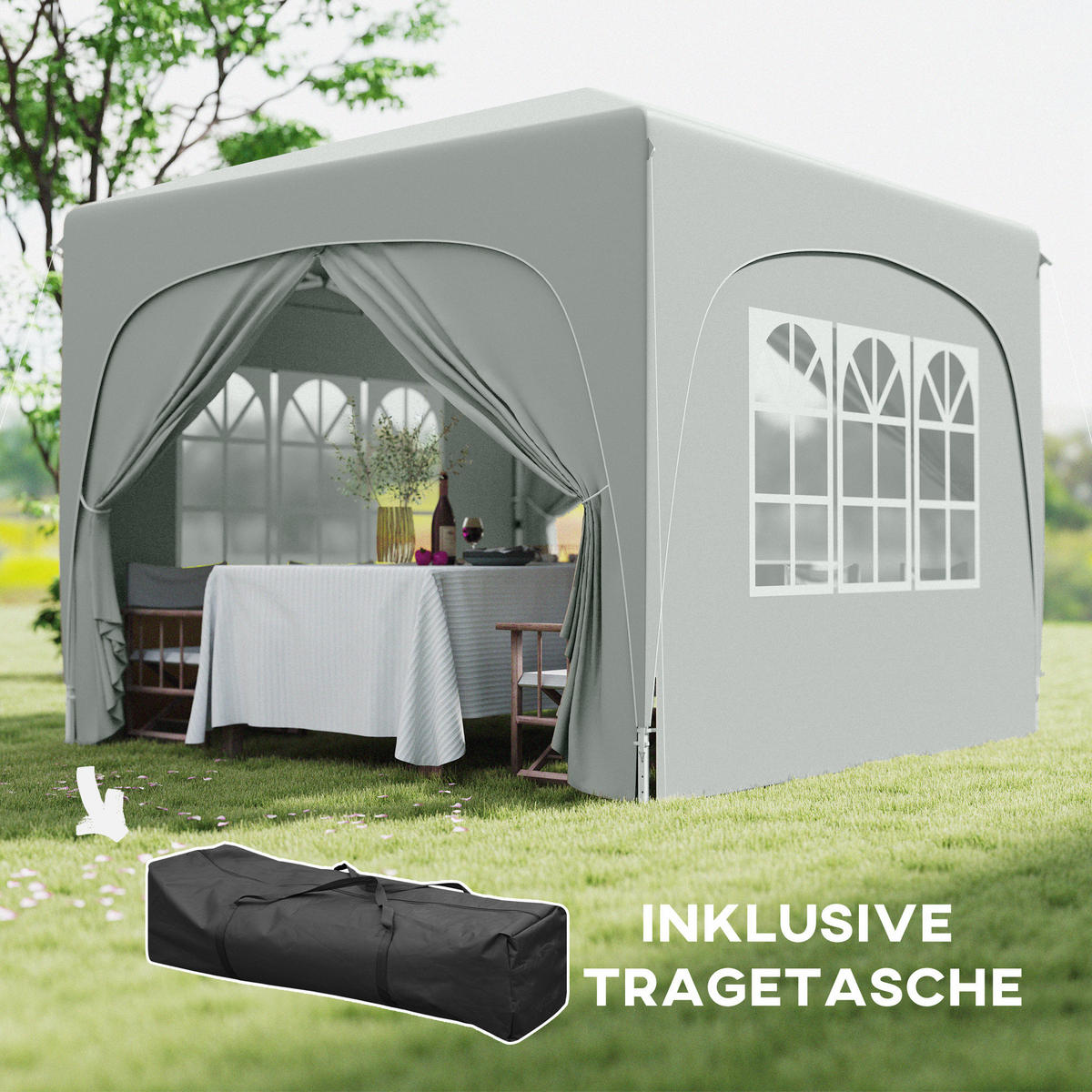 PAVILLON 3x3m, wasserabweisend Stabil Winterfest Pop-up Faltpavillon, UV Schutz - Hellgrau, Metall (300/273/300cm) - Outsunny