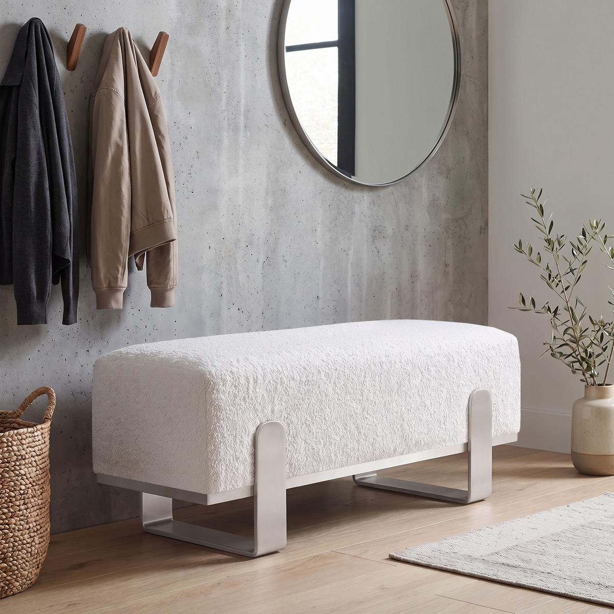 SITZBANK Melissa, Polsterbank 80 cm mit Metallgestell, Bouclé-Stoff, Hellbeige+Kaschmir - Kaschmir/Beige, Metall (80/47/35cm) - Beautysofa