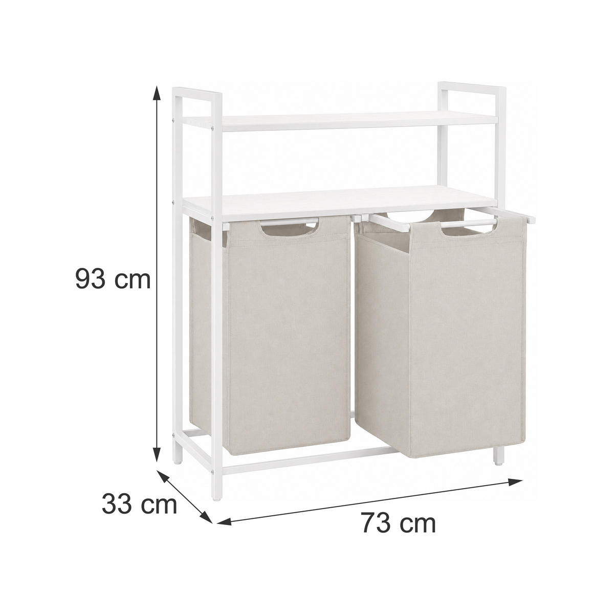 COȘ DE RUFE Alb bej 2 compartimente cu rafturi - bej, material textil/compozit lemnos (73/93/33cm) - Relaxdays