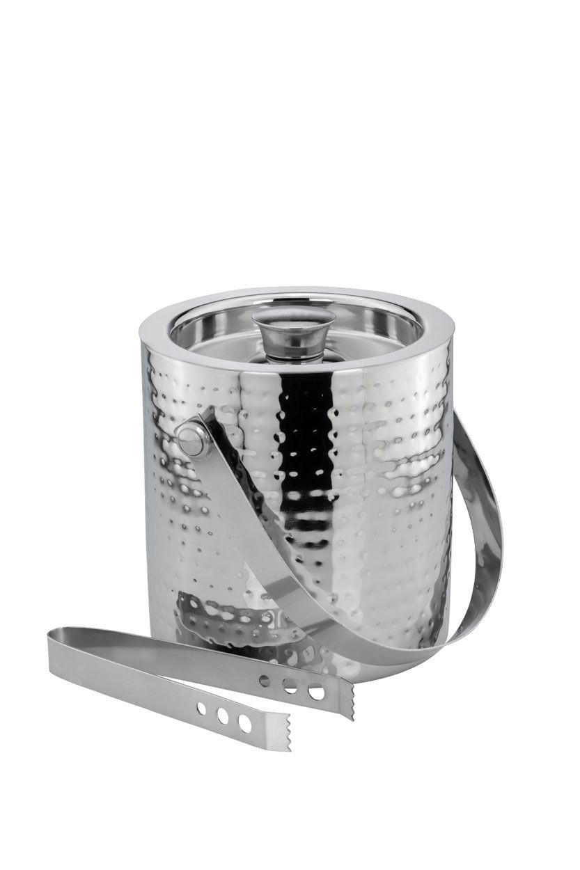EISWÜRFELBEHÄLTER mit Zange Hammerschlag-Optik (H) 17 x (Ø) 16 cm - Silberfarben, Paraffin (16/17/17cm) - Hermann Bauer jun. Kollektion GmbH