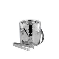 EISWÜRFELBEHÄLTER mit Zange Hammerschlag-Optik (H) 17 x (Ø) 16 cm - Silberfarben, Paraffin (16/17/17cm) - Hermann Bauer jun. Kollektion GmbH