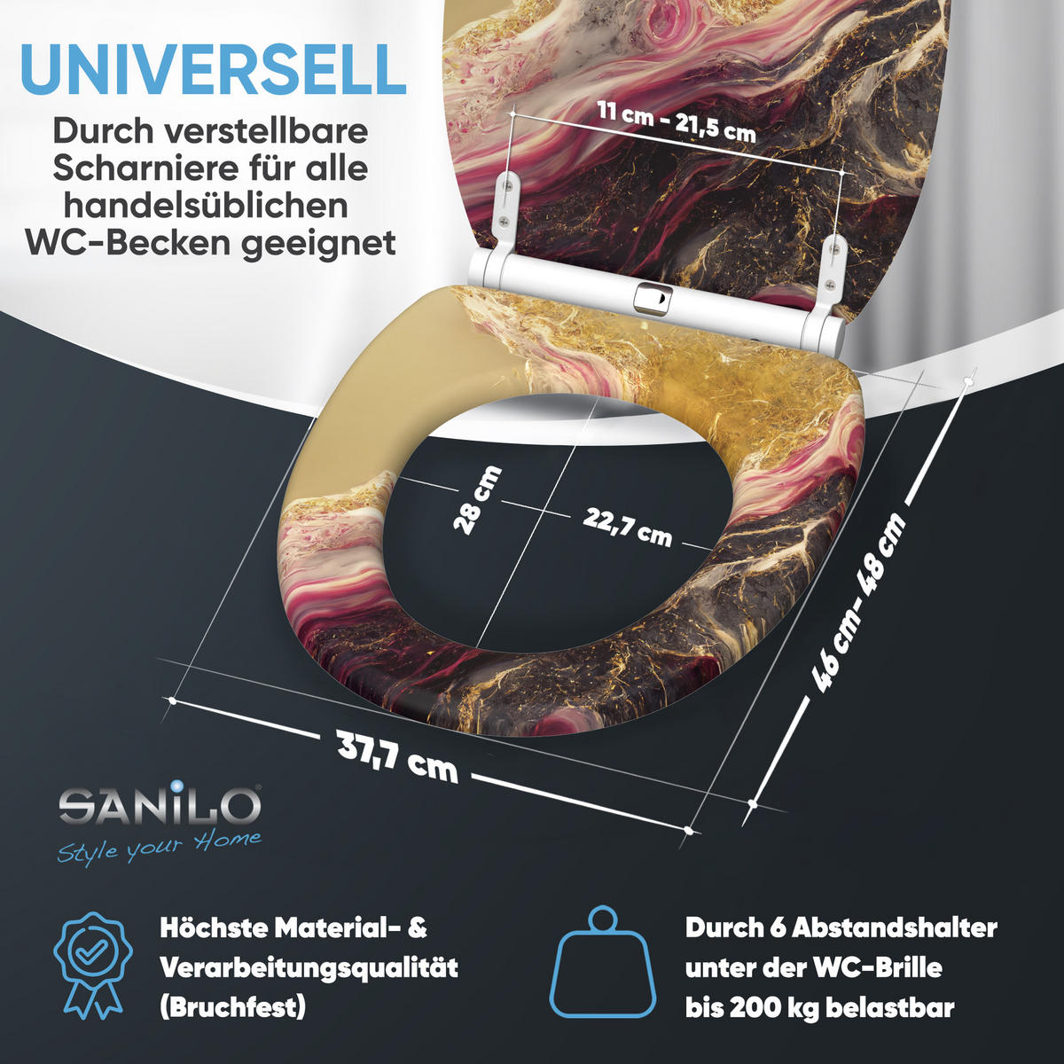 WC-SITZ mit Absenkautomatik & Top Fix Brillante - Goldfarben, Holzwerkstoff (37.7/5.5/48cm) - Sanilo