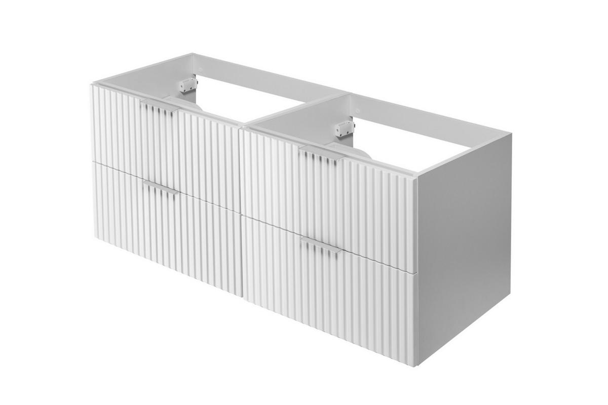 WASCHBECKUNTERSCHRANK, Weiß, 120 (2 x 60) x 57 x 46 cm, silberner Griff, ohne Arbeitsplatte - Silberfarben/Weiß, Holzwerkstoff (120/57/46cm) - 3XE LIVING