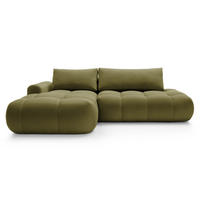 ECKSOFA Ombo Olivgrün Velours 280 cm - Schwarz/Olivgrün, Kunststoff/Textil (280/165cm) - Selsey