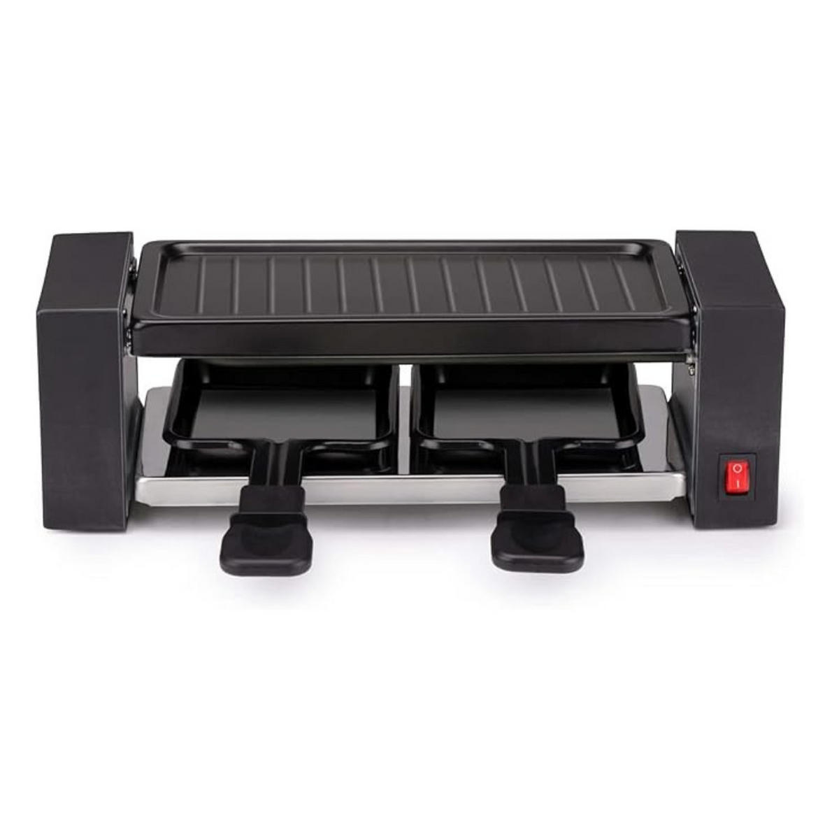 RACLETTEGRILL Mini Tischgrill, 2 Personen, Antihaftbeschichtet, Edelstahl Grill, Raclette Gerät, Pfännchen Set - Schwarz, Metall (10/10/30.4cm) - Alpina