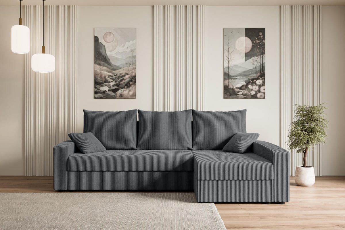 ECKSOFA mit Schlaffunktion und Bettkasten ALESIA-L 231x140x90 cm Grau Cord - Dunkelgrau/Silberfarben, Holzwerkstoff/Kunststoff (231/140cm) - ALTDECOR