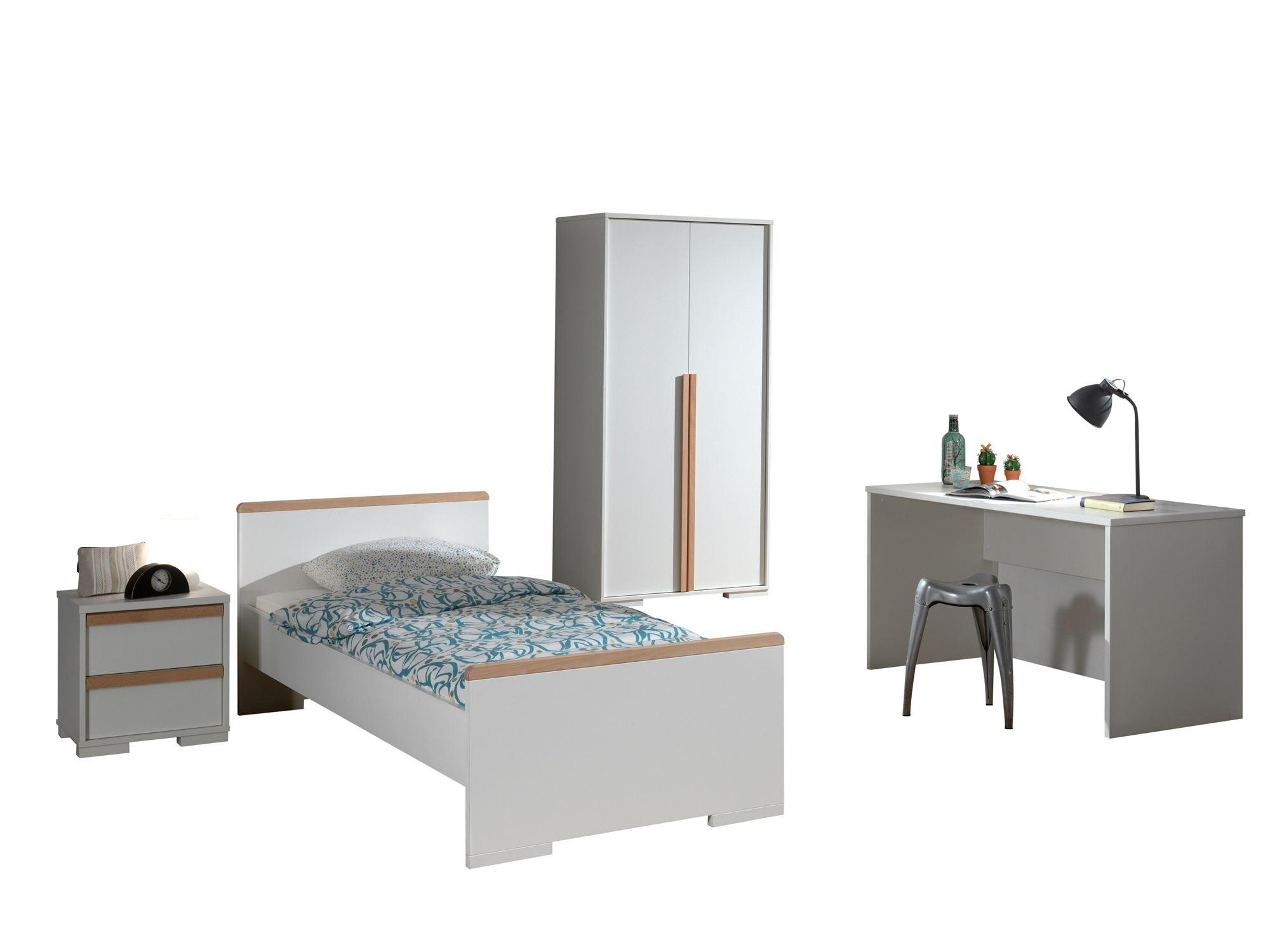 KINDERZIMMER komplett Set 4-tlg. Kariotta 5 Weiß Griffe Massivholz - Buchefarben/Weiß, Holzwerkstoff (492/1/258cm) - 58aufmkessel