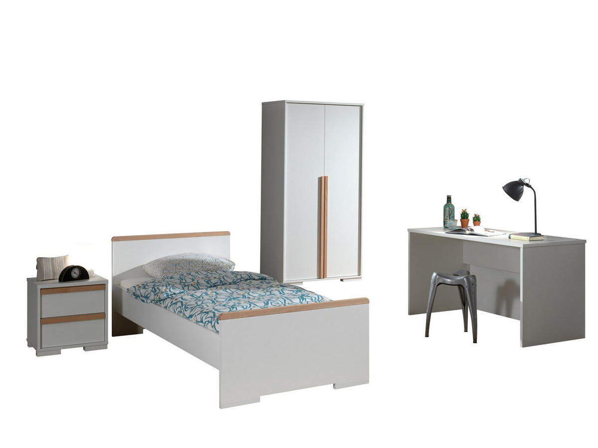 KINDERZIMMER komplett Set 4-tlg. Kariotta 5 Weiß Griffe Massivholz - Buchefarben/Weiß, Holzwerkstoff (492/1/258cm) - 58aufmkessel