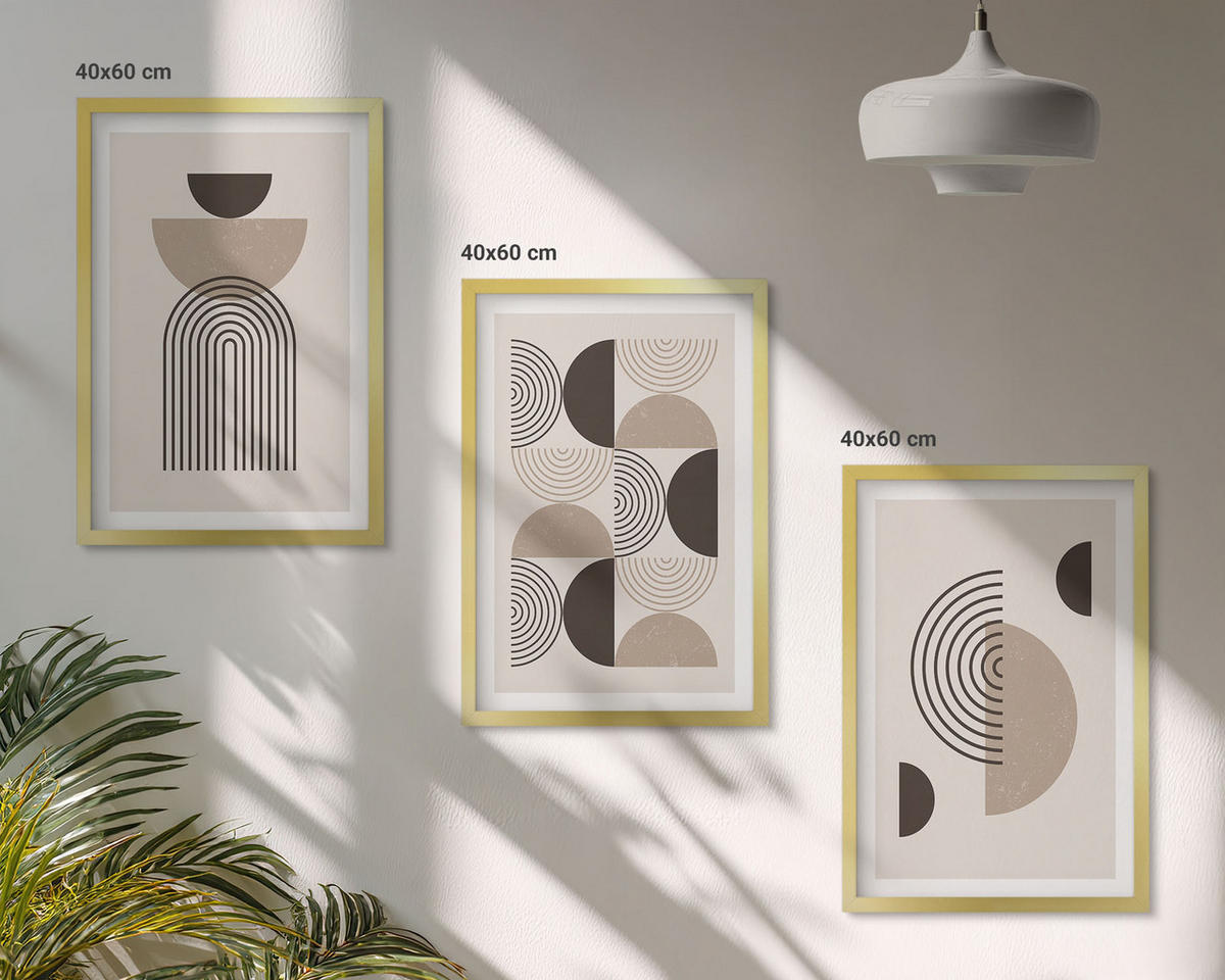 BILDER SET 3er Set - 40x60 cm Goldrahmen - Abstrakte Minimalismusmuster - Goldfarben, Kunststoff (40/60cm) - TULUP