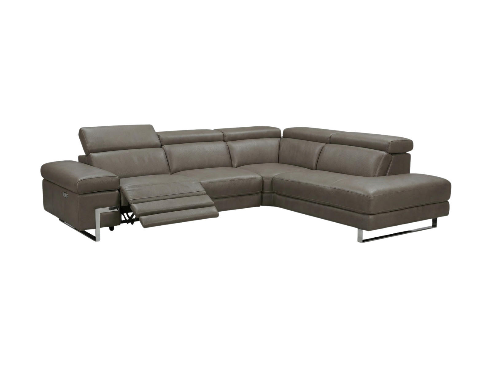 ECKSOFA Opera Echtleder mit 1 x Relaxfunktion Greige - Greige, Leder/Metall (269/218cm)