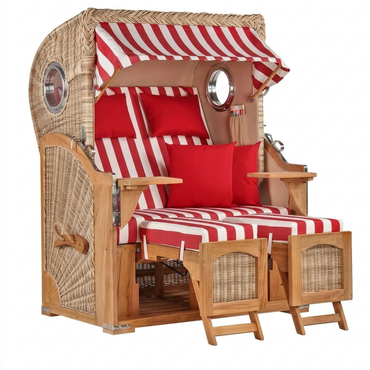 STRANDKORB Komplettset Düne - Rot/Braun, Naturmaterialien/Metall (125/170/80cm) - Mr. Deko