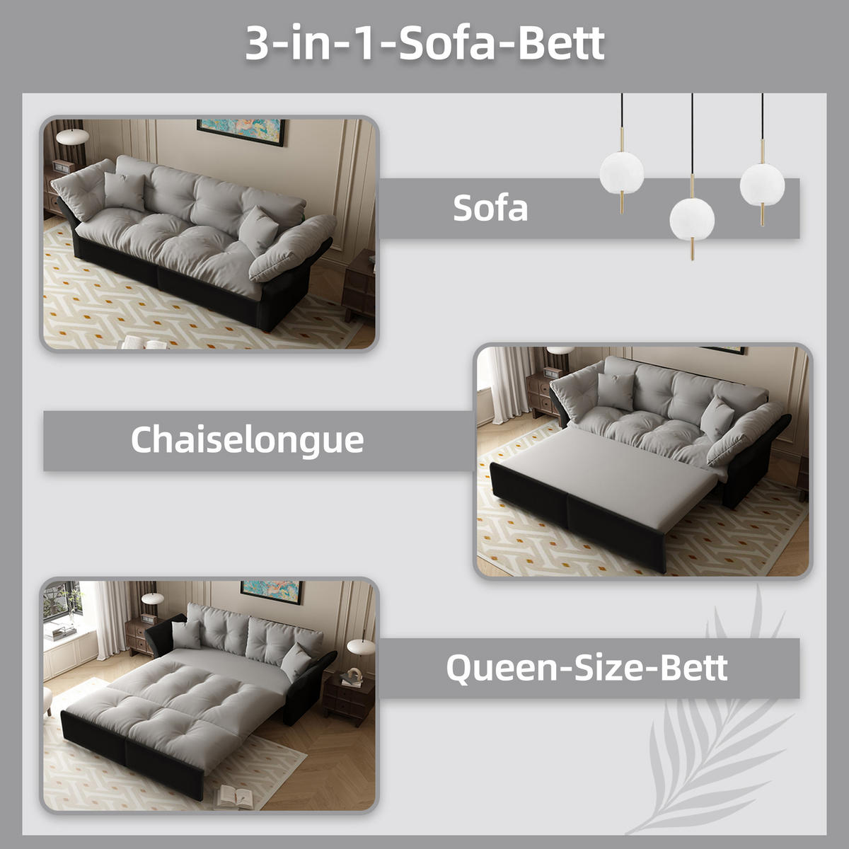 SCHLAFSOFA 190/85/91 cm Hellgrau Samt mit Tufting und 2 weichen Kissen - Hellgrau, Textil (190/91/85cm) - Oxeza