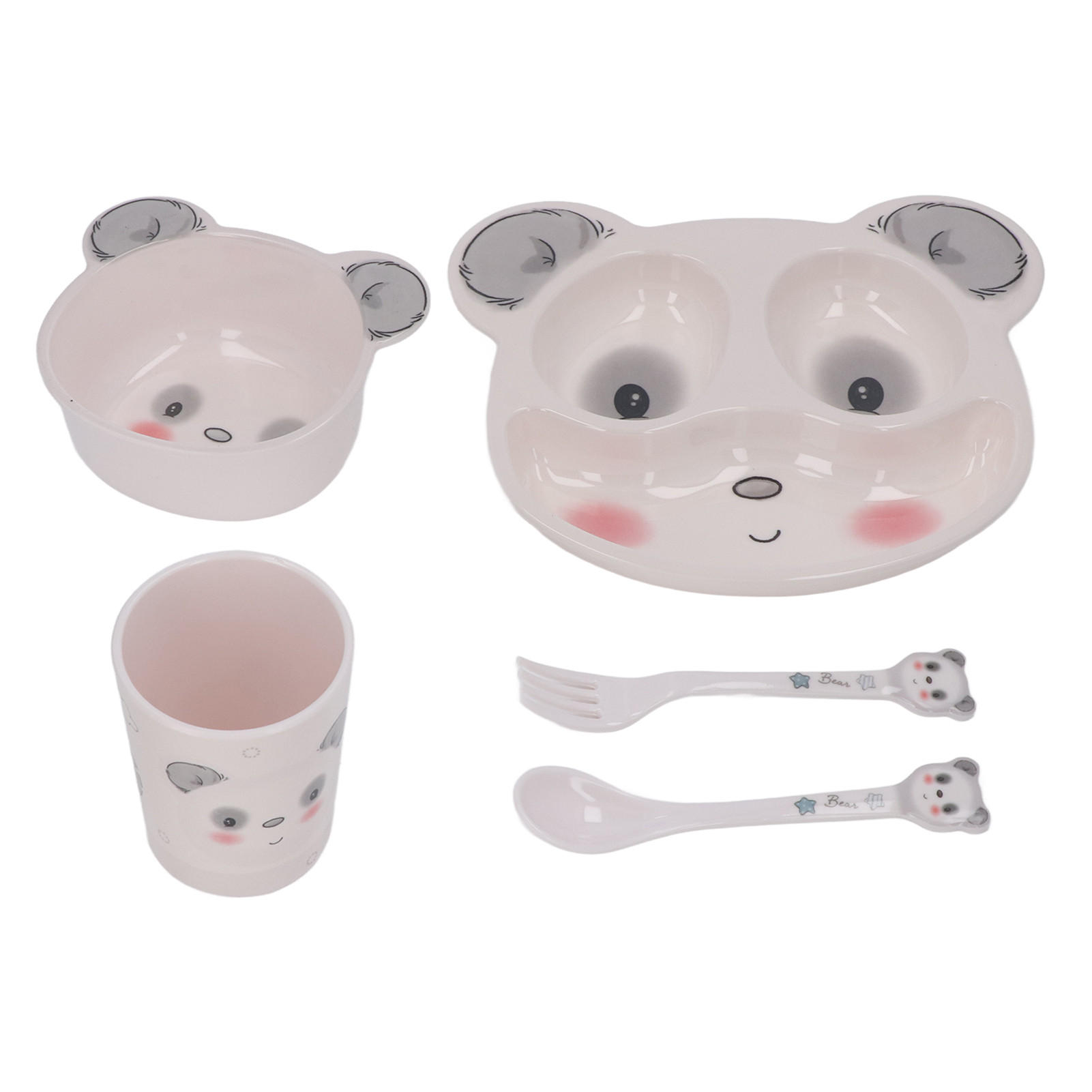 KINDERTELLER-SET, Panda, Saugfuß, 5-teilig, Melamin, BPA-frei, rutschfest, Kleinkind - Grau, Naturmaterialien