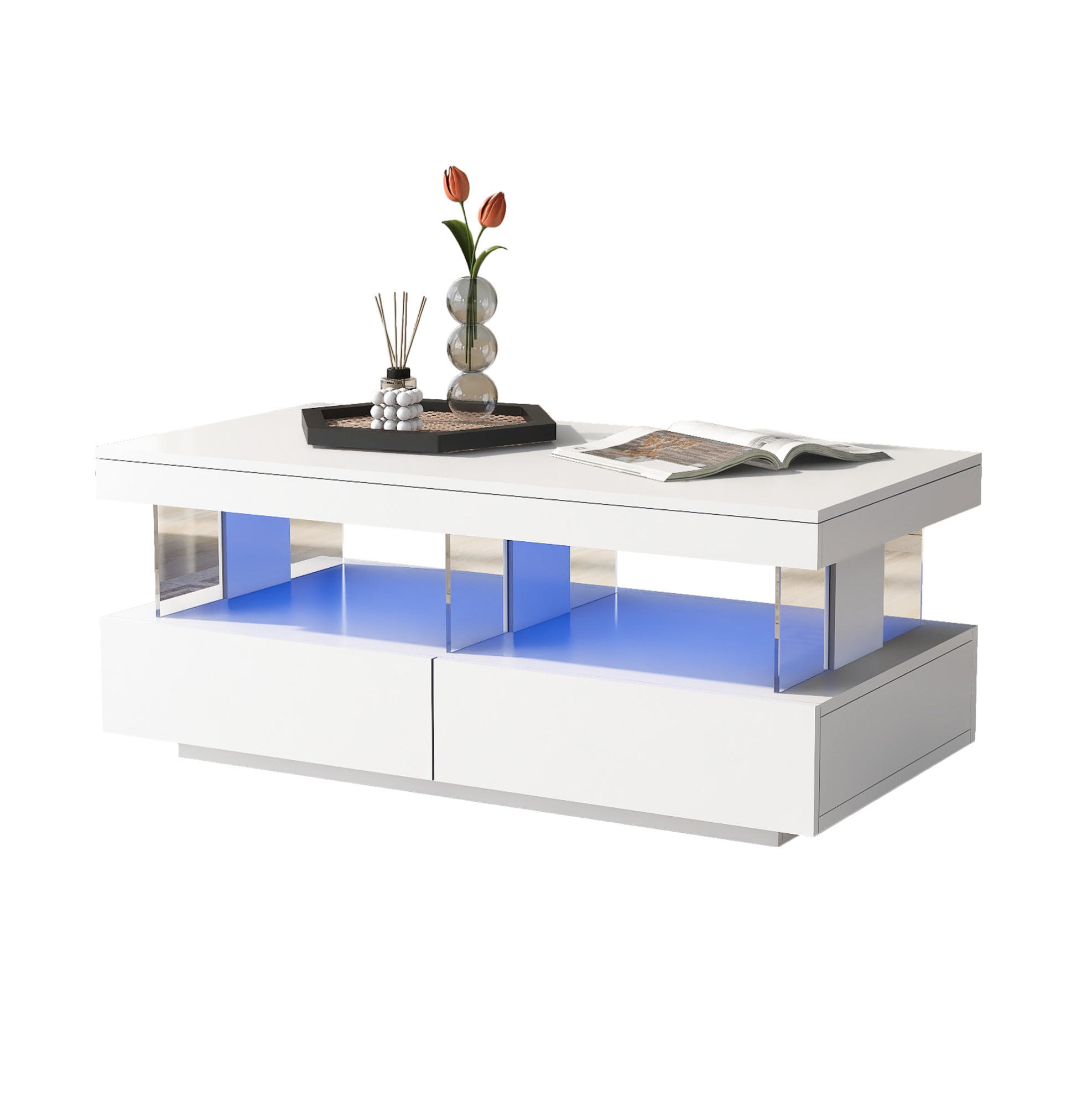COUCHTISCH aus Spanplatte 100x60x49,5 cm in Weiß mit LED-Beleuchtung - Weiß, Holzwerkstoff (100/60/49.5cm) - Modfu