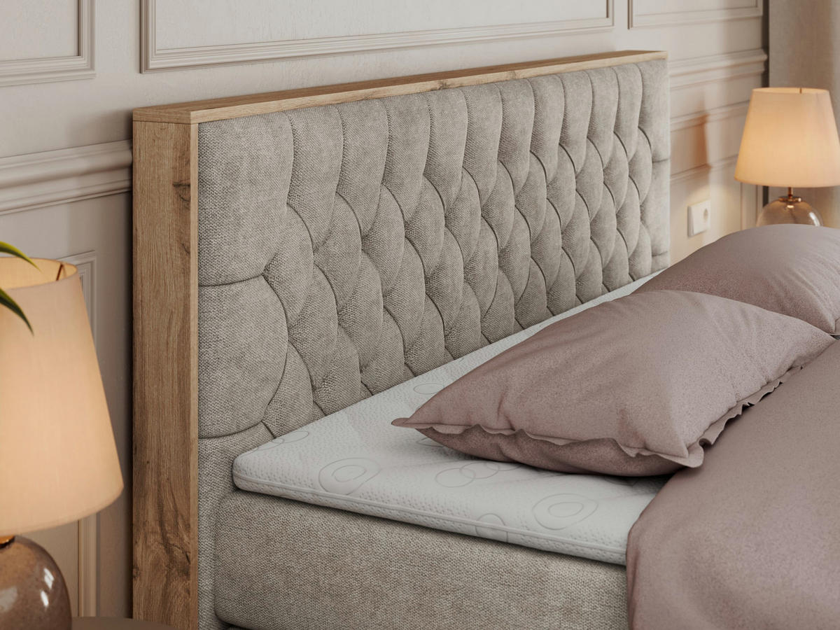 BOXSPRINGBETT AMORE KING 180/200 Beige Struktur - H3 - Beige, Holz/Textil (180/200cm) - MKS