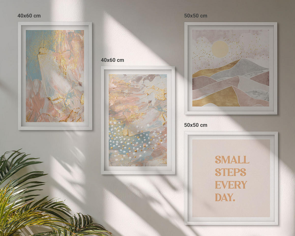 BILDER SET 4er Set - 50x50 cm & 40x60 cm Weißer Rahmen - Abstrakte Pastellmuster - Weiß, Kunststoff (50/50cm) - TULUP
