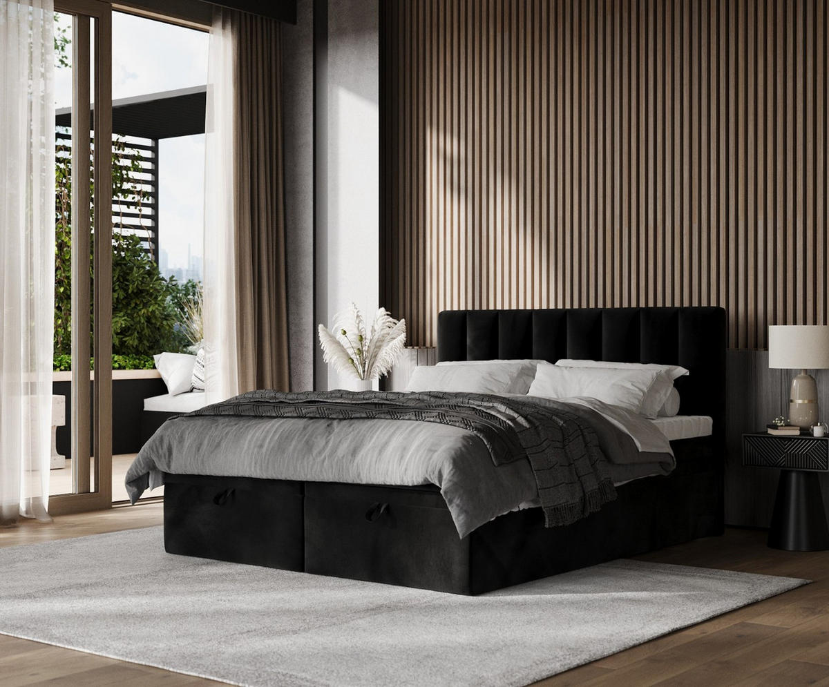 BOXBETT Lume 180/200 cm Schwarz im Kronos Stoff - Schwarz, Holz/Holzwerkstoff (180/200cm) - AltaBeds