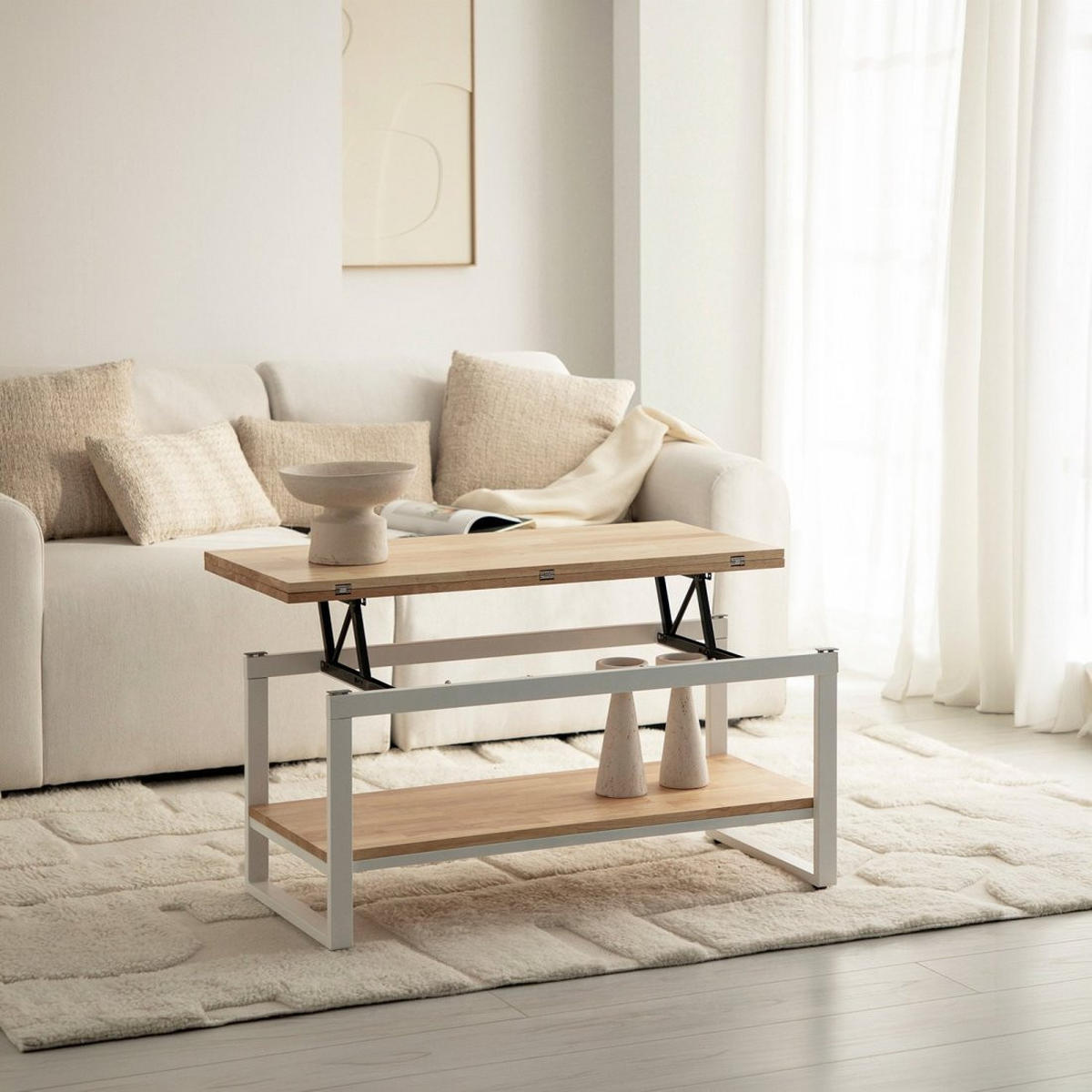 COUCHTISCH HOCHKLAPPBARER Alvi Weiß 100 cm x 49 - 61 cm - Weiß, Holz (45/100/49cm) - Klast Home