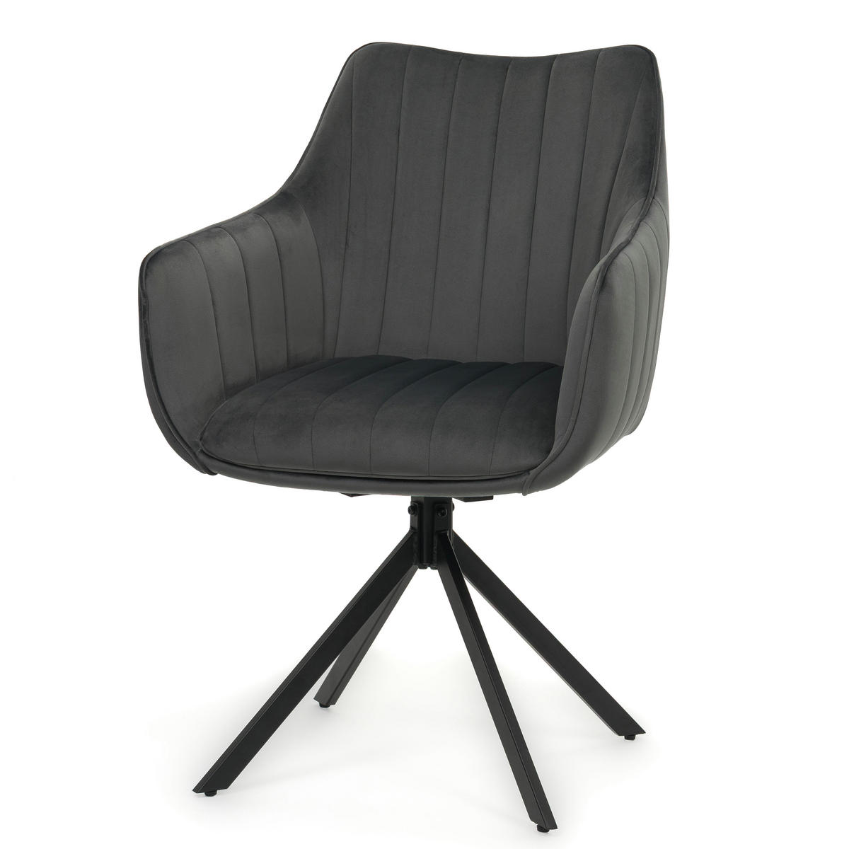 STUHL PIANO drehbar gepolsterter mit Steppung - grau - Velour - Schwarz/Grau, Textil/Metall (59/88/61cm) - NEW HOME