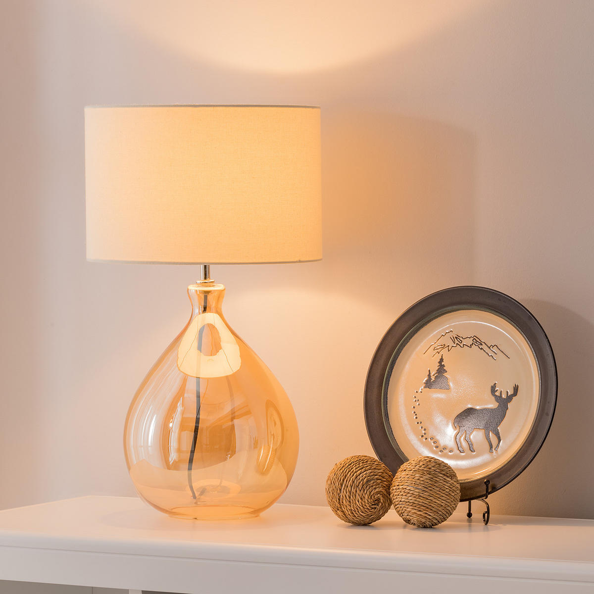 TISCHLEUCHTE - 1-flammig - Beige, Textil (30/30/53cm) - home24