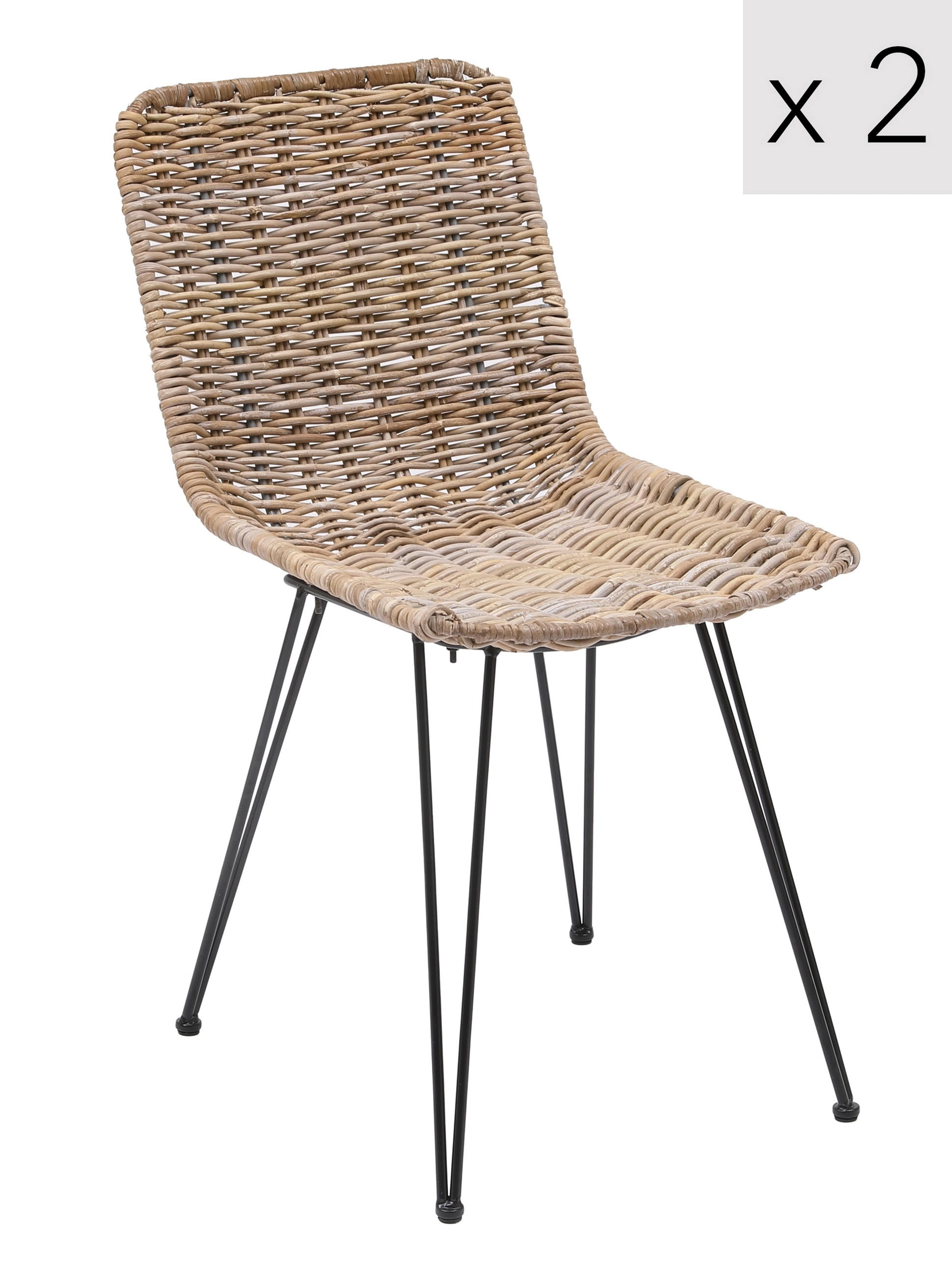 STUHL 2er-Set Rattan Braun - Braun, Holz (40/82/47cm) - Nordlys