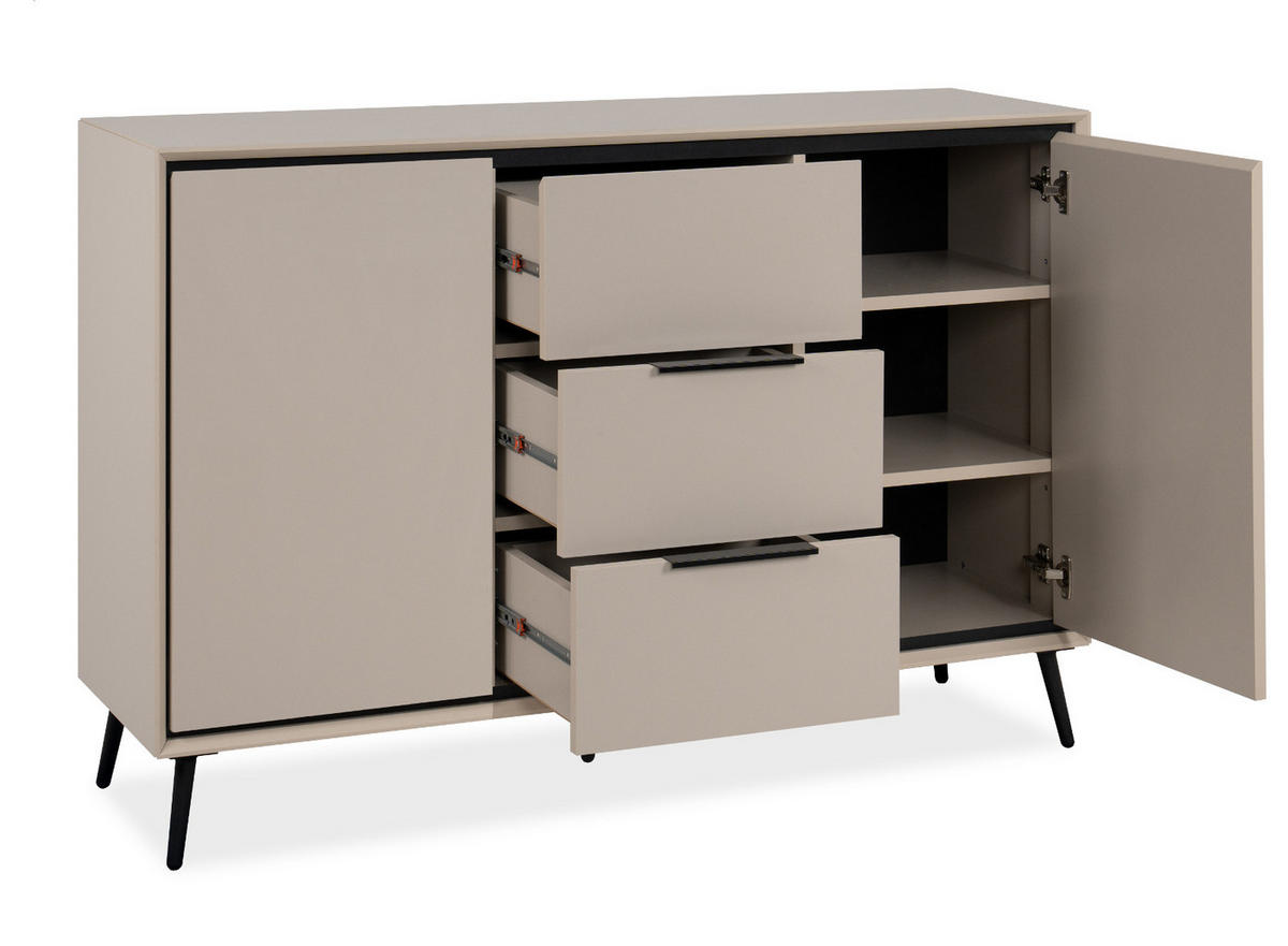 SIDEBOARD sand, schwarz 135 cm, Kommode mit Soft-Close-Funktion - Sandfarben/Schwarz, Holzwerkstoff/Kunststoff (135/90/38cm) - Furn.Design