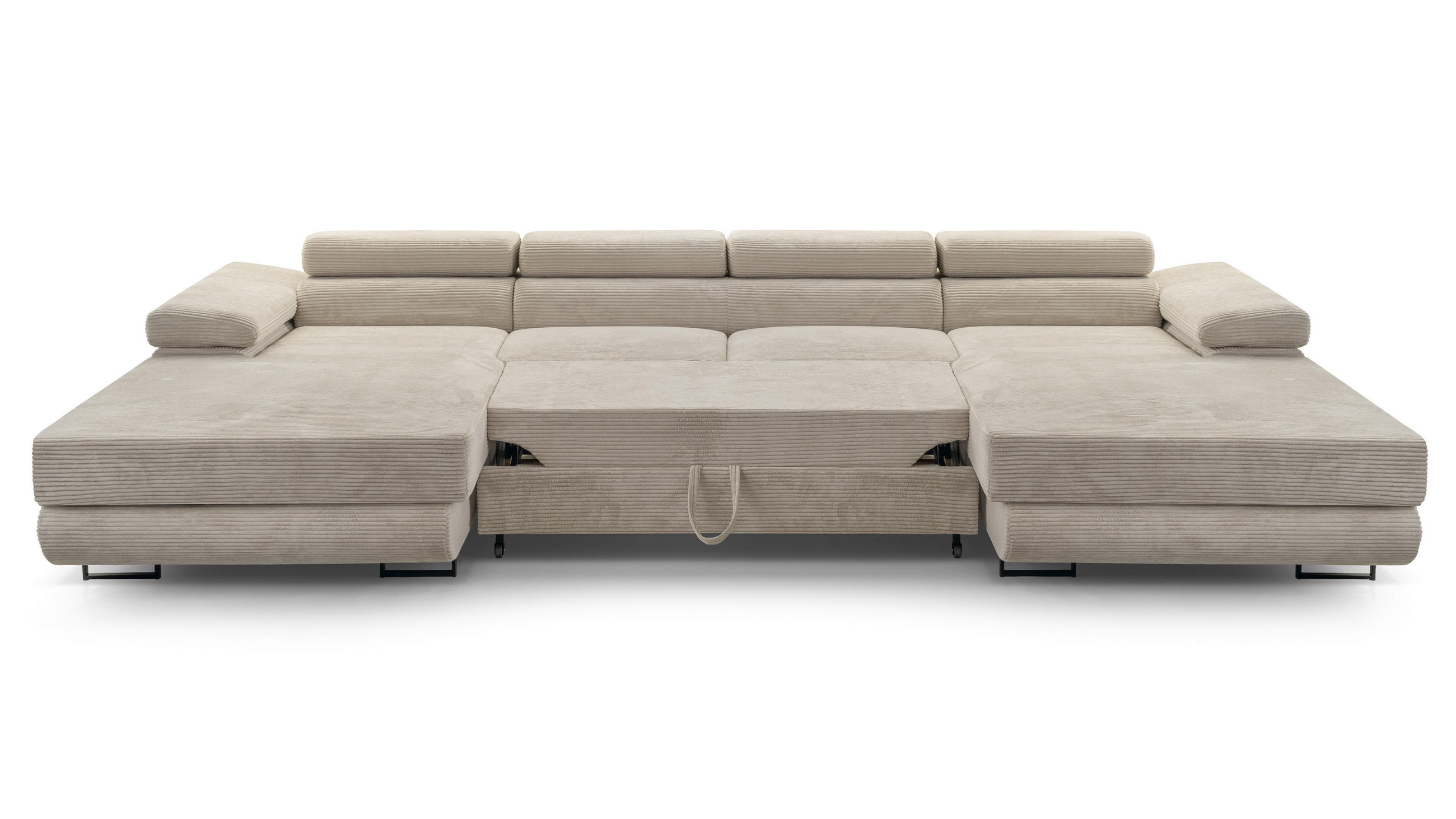 WOHNLANDSCHAFT Arborio Weiß 352/202/90 cm mit Schlaffunktion - Creme/Schwarz, Textil/Metall (352/90/202cm) - AX Living