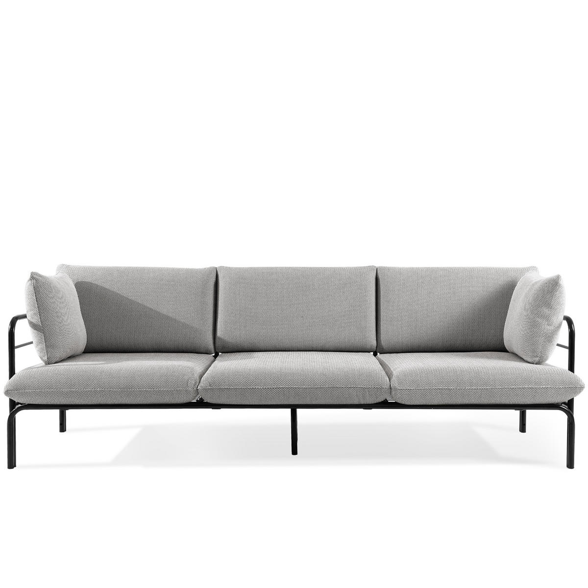 GARTENMÖBELSET RAMBE 4-tlg. 1x Tisch 2x Sessel 1x Sofa 3-Sitzer, mit Auflage, Stahlrahmen, LOFT-STIL, Anthrazit - Dunkelgrau/Anthrazit, Glas/Textil - KONSIMO®