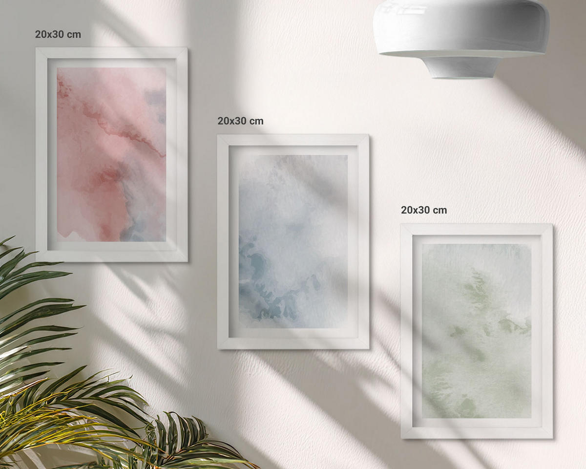BILDER SET 3er Set - 20x30 cm Weißer Rahmen - Pastellfarbene Aquarellstrukturen - Weiß, Kunststoff (20/30cm) - TULUP