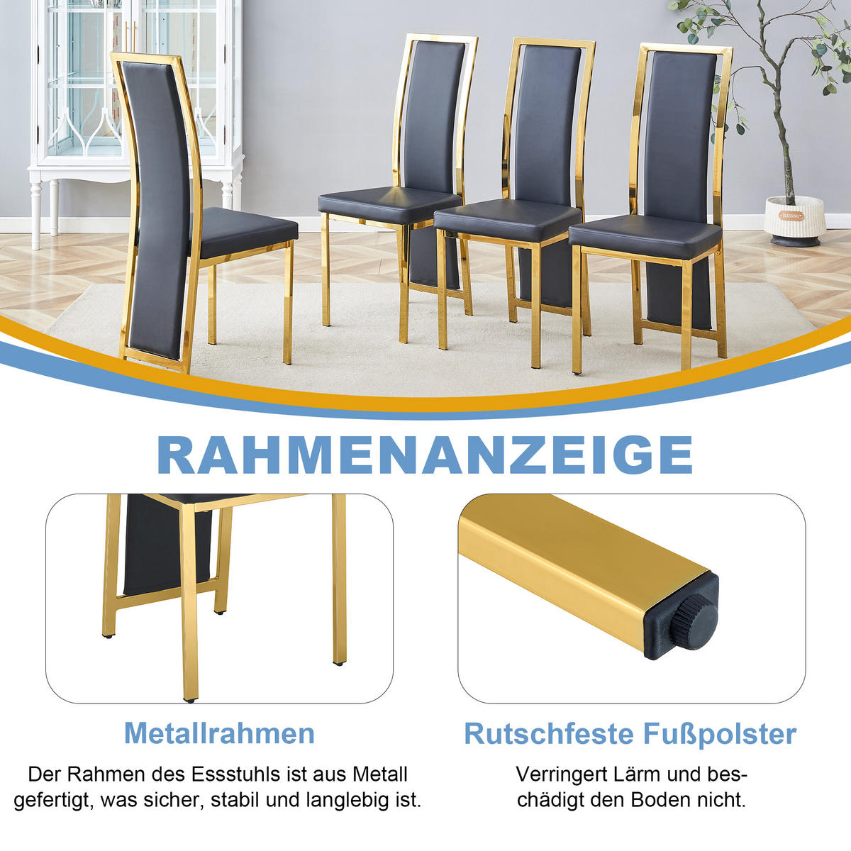 STUHL-SET DE-36646 2 Stück mit PU-Bezug und Metallrahmen Schwarz - Schwarz, Metall (42.7/109/44cm) - ComfortXL