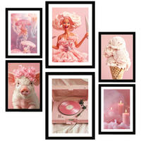 POSTER Set Mit 6 Ikonisches Pink, Kräftige Und Jugendliche Designillustration Ihres Zuhauses A3 & A4 Schwarzer Rahmen - Schwarz, Papier (29/3cm) - Nacnic