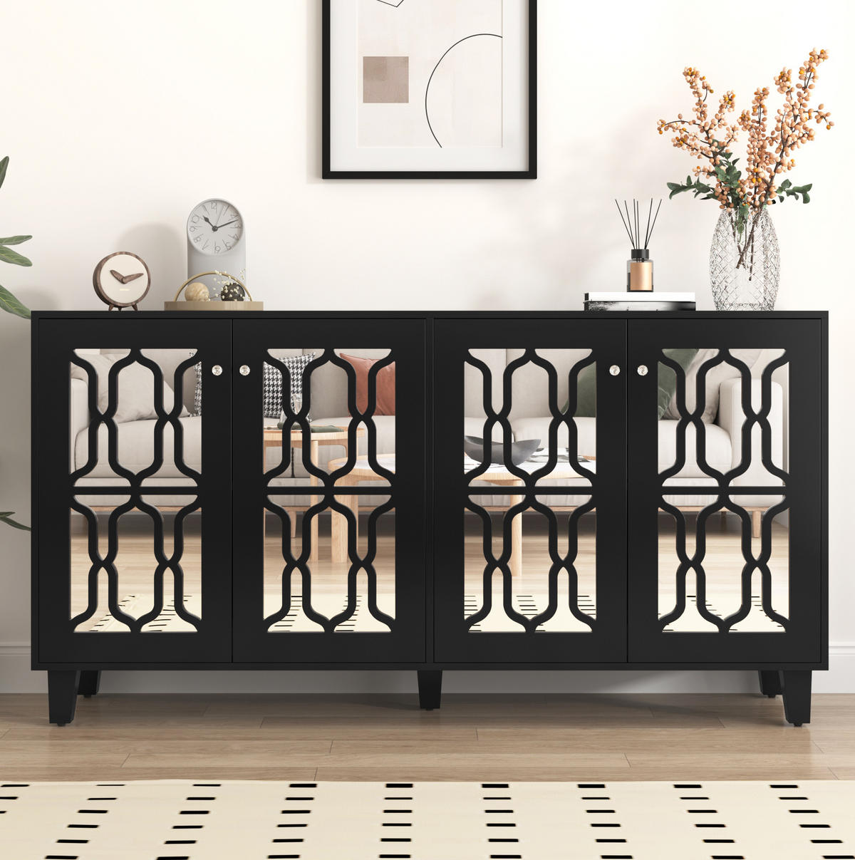 SIDEBOARD 4-türig 160 x 40 x 84 cm MDF Schwarz - Schwarz, Holzwerkstoff (160/84/40cm) - Meubliv