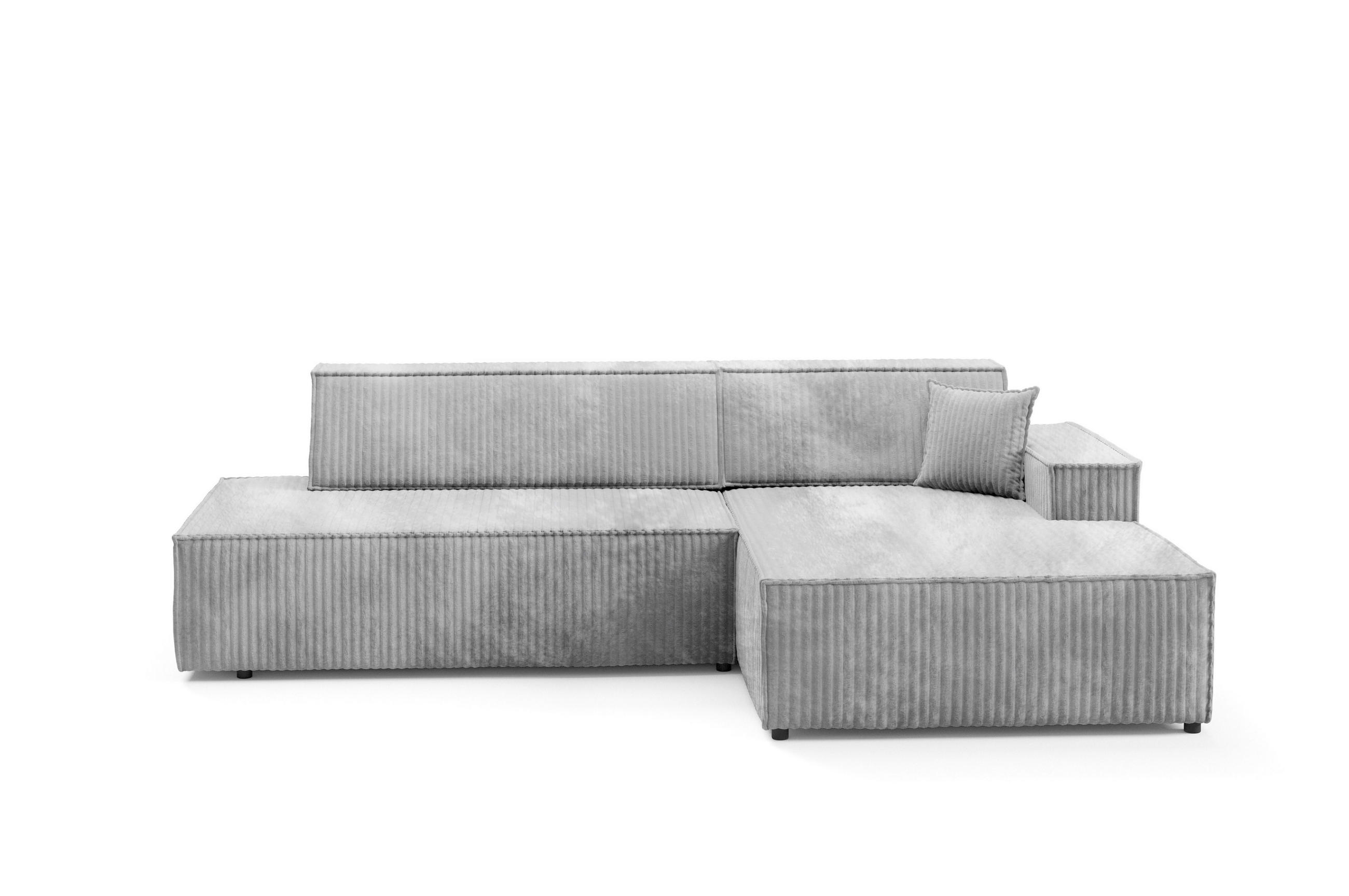 ECKSOFA TESSO R-S Grau Kordstoff mit Schlaffunktion - Grau, Holz (247/170cm) - MASSENO