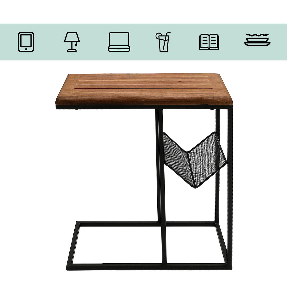 BEISTELLTISCH - Schwarz, Holz/Metall (51/30/63cm) - Relaxdays