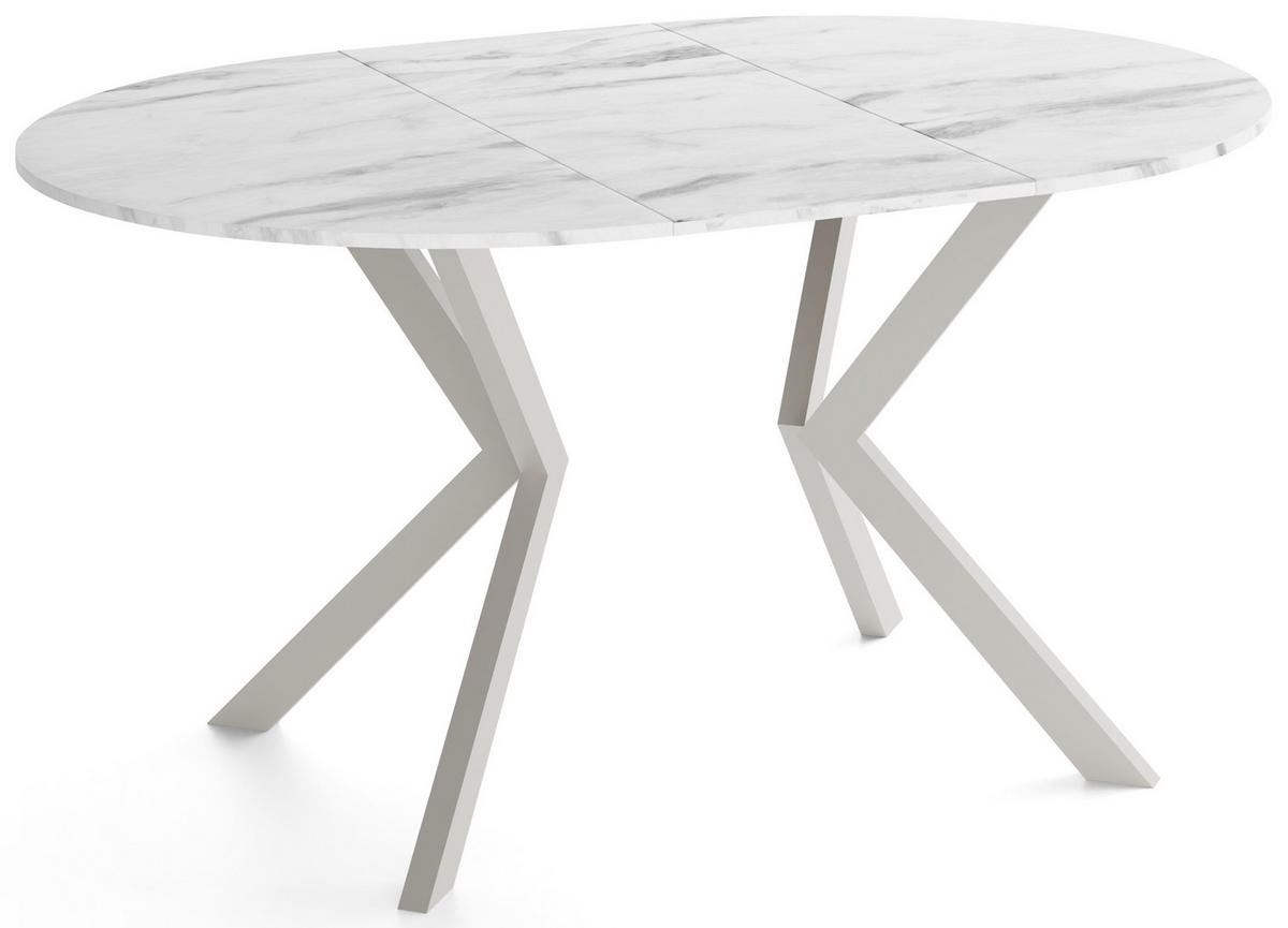 ESSTISCH Valio rund oval ausziehbar verlängerbar mit Metallbeinen in Kaschmir Grau, Marmor Weiß 100-140/100/76 cm - Ecru/Kaschmir, Holzwerkstoff/Metall (100/140/76cm) - WFL GROUP
