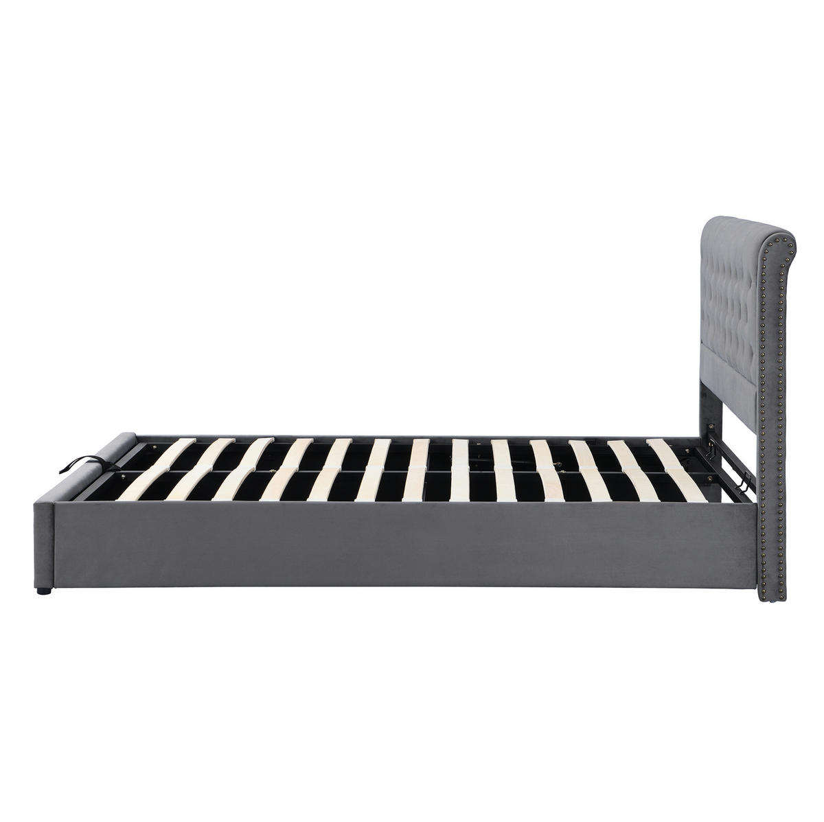 SAMT-POLSTERBETT 140/190 cm mit Bettkasten und gepolstertem Kopfteil in Grau - Grau, Textil (140/200cm) - BEAOK