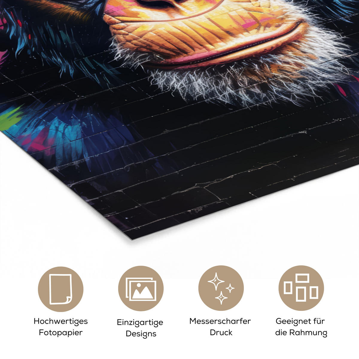 POSTER Graffiti - Schimpanse - Straßenkunst - Kopfhörer - Affe 30x40 cm - Blau, Papier (30/40/0.1cm) - MuchoWow