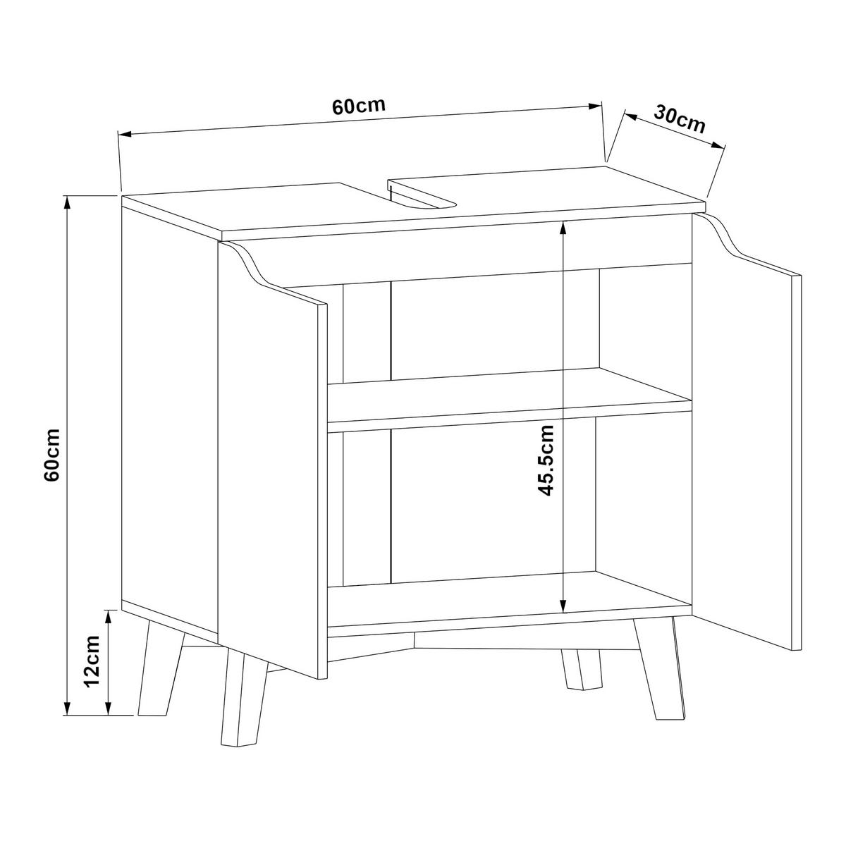 WASCHBECKENUNTERSCHRANK Overath - Naturfarben/Grau, Eichenholz/Holzwerkstoff (60/60/30cm) - [en.casa]