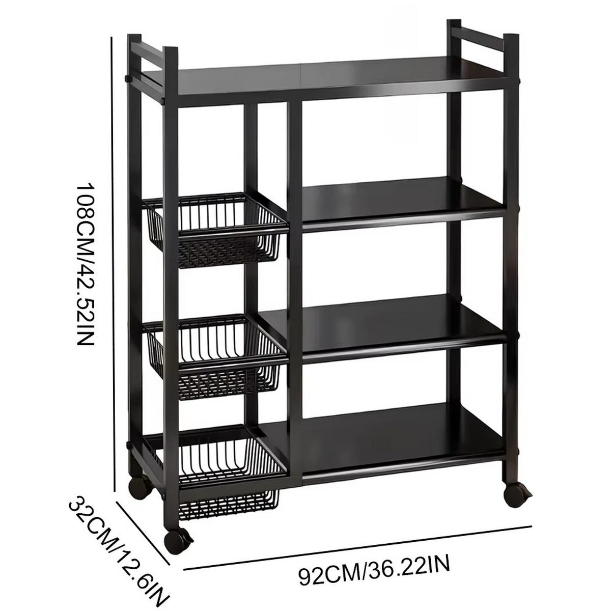 KÜCHENREGAL 92x108x32 cm Rollregal Lager Küche - Schwarz, Metall (92/108/32cm) - Kaket