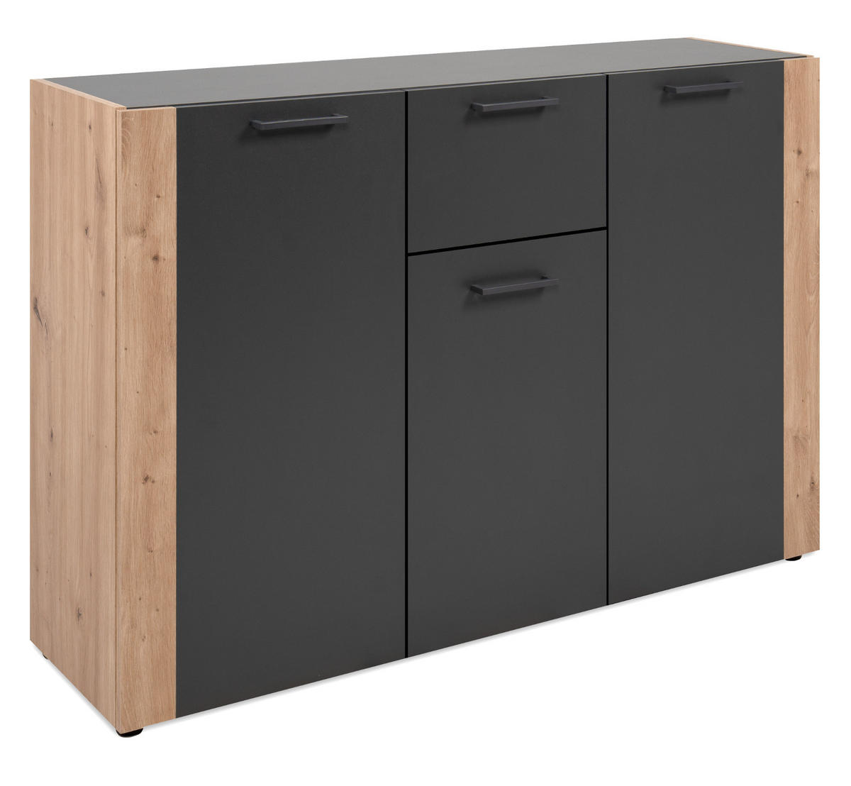 SIDEBOARD grau, Artisan Eiche 126 x 85 cm, Kommode 3-türig - Anthrazit/Schwarz, Holzwerkstoff/Kunststoff (125.5/85/34.5cm) - Furn.Design